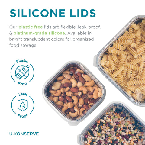 U Konserve silicone lid close-up showing airtight seal for freshness.