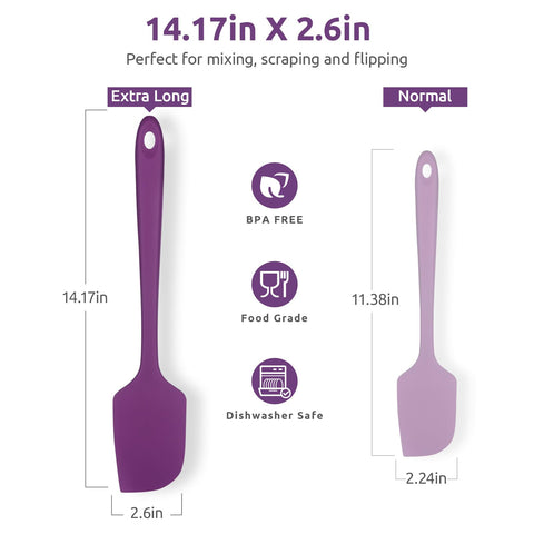 U-Taste purple spatula reaches into deep pans for thorough mixing and folding.
