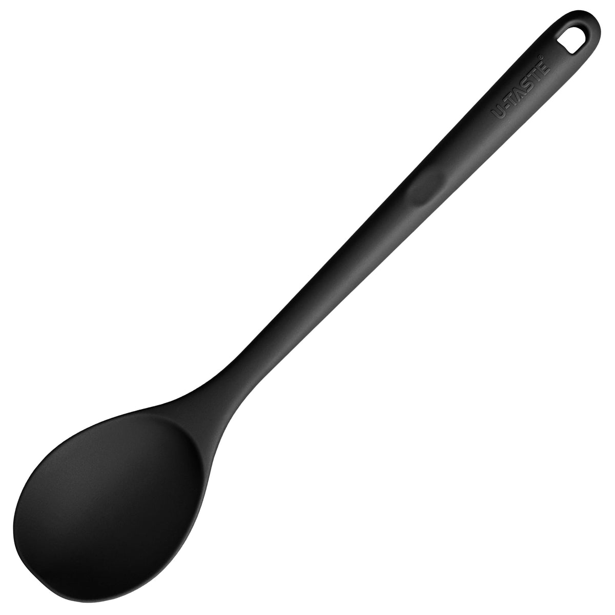 U-Taste 600°F silicone spoon showing heat resistance for high-heat cooking.