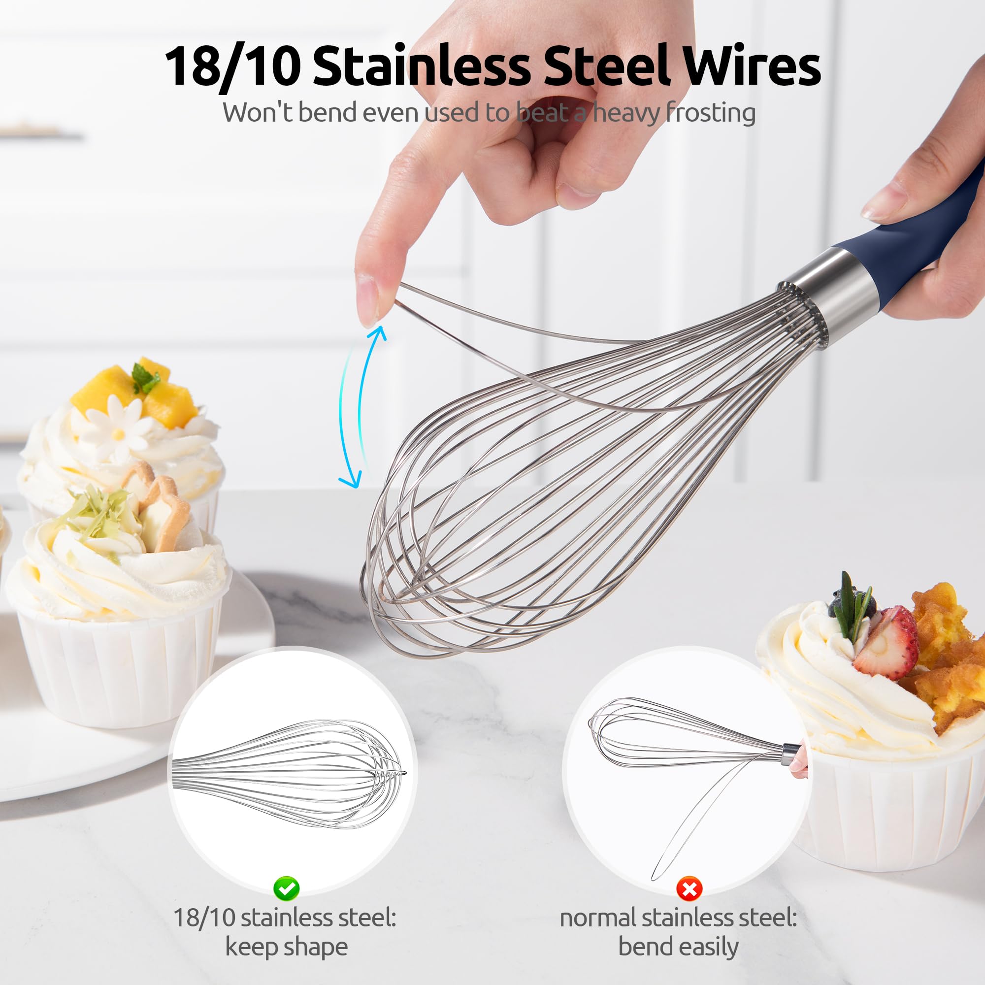 U-Taste balloon whisk with 12 wires for fast air incorporation.