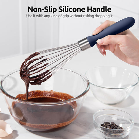 U-Taste balloon whisk in midnight blue adds sleek color to kitchen tasks.