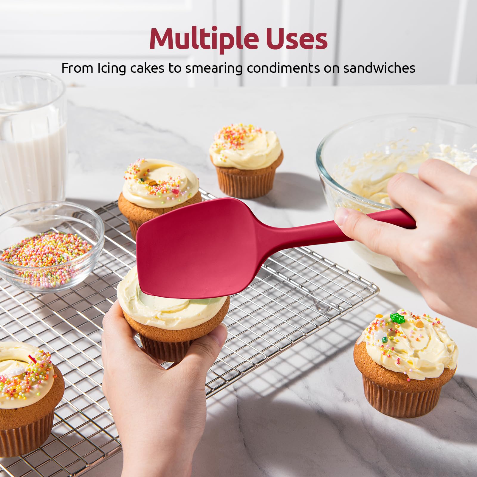 U-Taste folding berries into batter with spatula