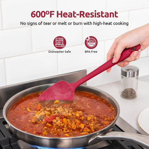 U-Taste large spatula in red, safe for nonstick cookware and versatile stirring.
