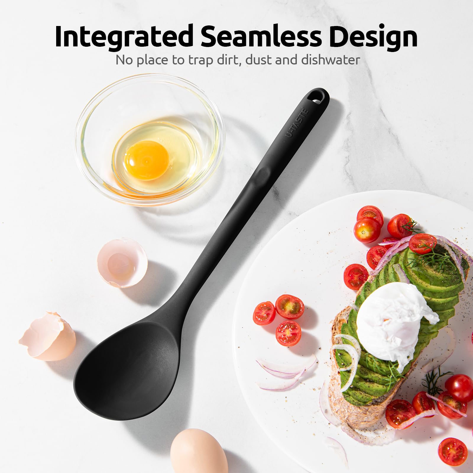 U-Taste long handle keeps hands away from heat during stirring.