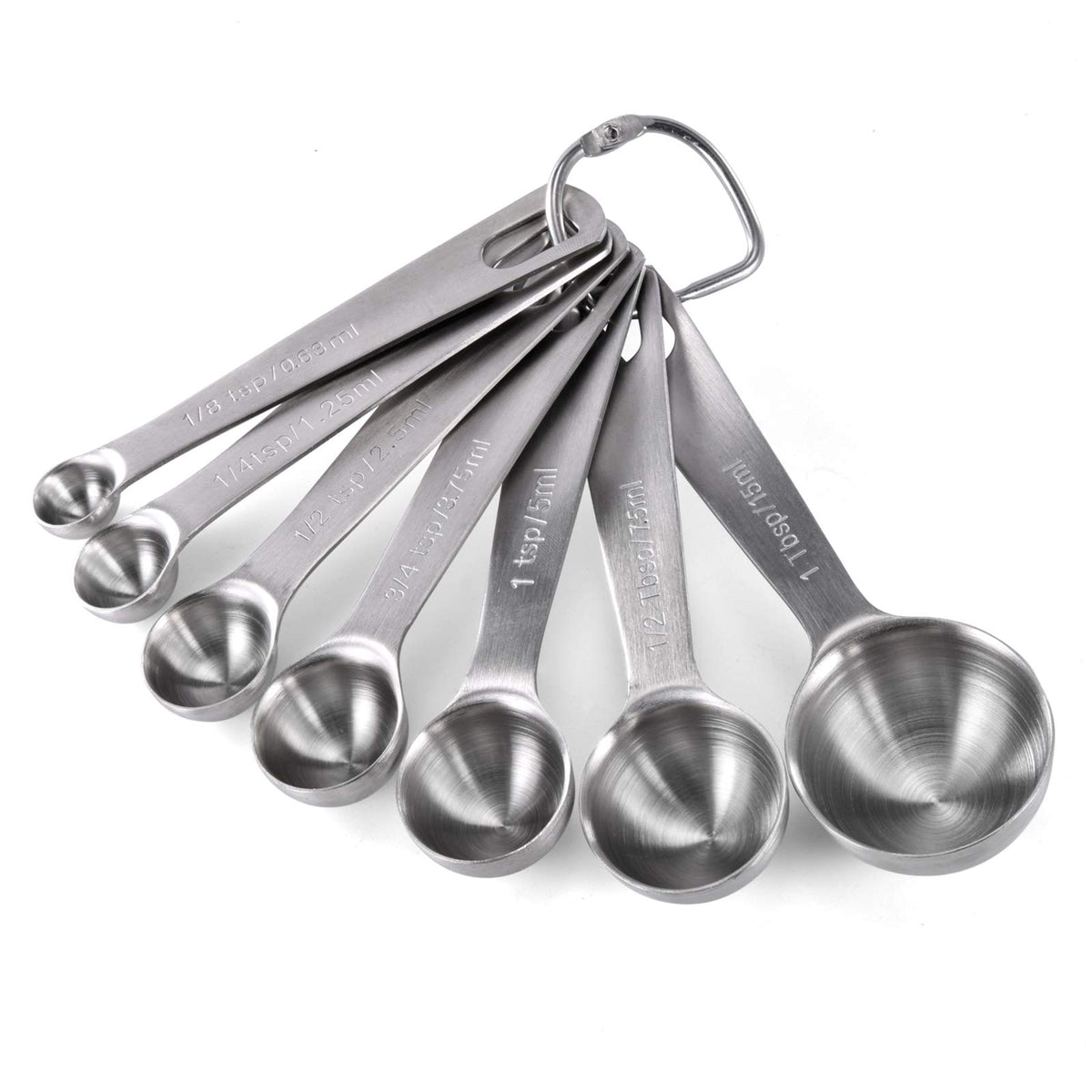 U-Taste measuring spoons 1/8 tsp close-up with etched markings for precision.