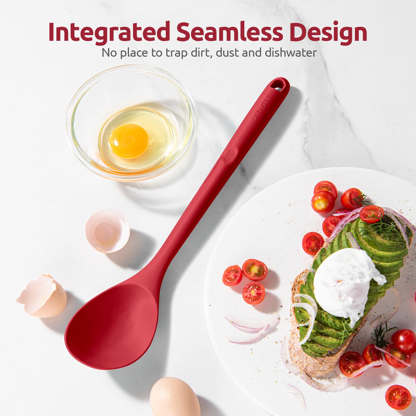 U-Taste red spoon adds vibrant, practical style to kitchen tasks.