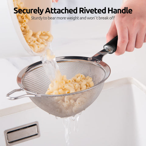 Nestable two-size U-Taste strainer set stored together