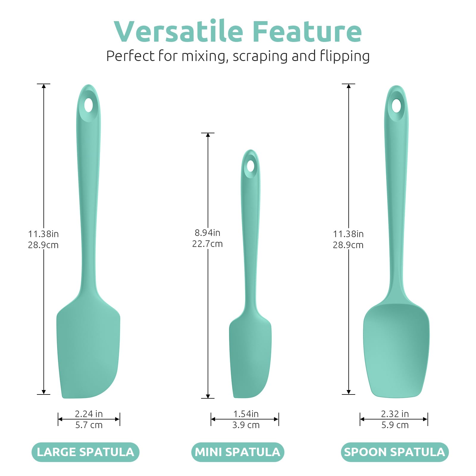 U-Taste Aqua Sky spatula pair showing flexible tip for safe nonstick use