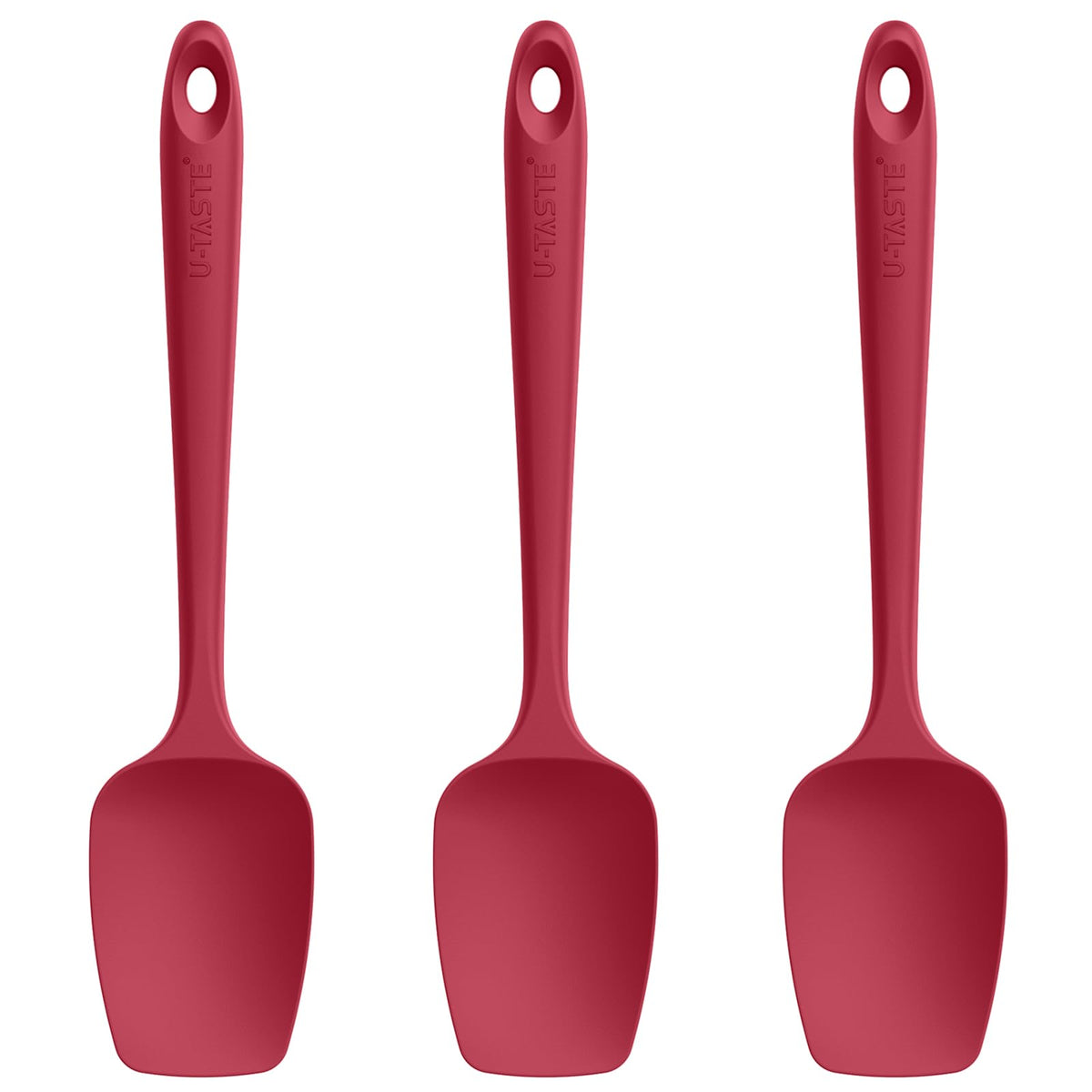 U-Taste silicone spoon spatula set in red, full product view, ready for cooking
