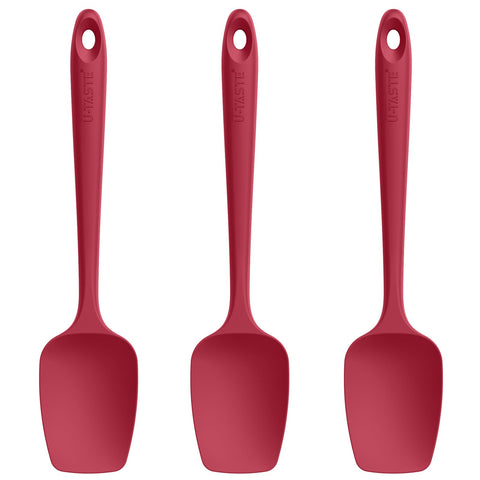 U-Taste silicone spoon spatula set in red, full product view, ready for cooking