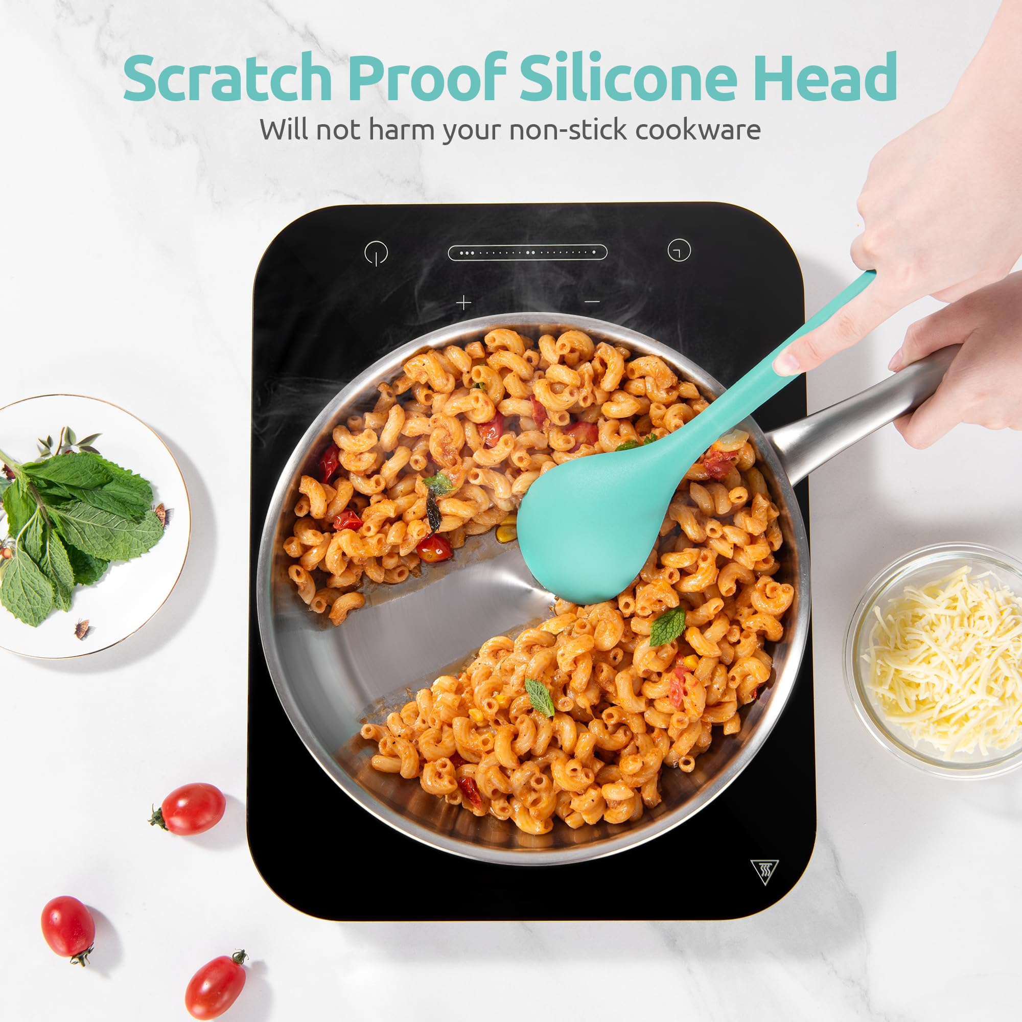 U-Taste silicone-tip utensils protect nonstick cookware surfaces.