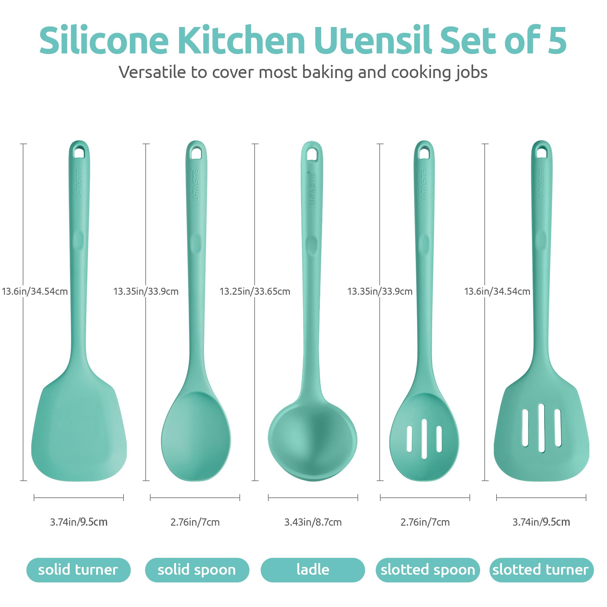 U-Taste silicone turner spatula Aqua Sky for flipping.