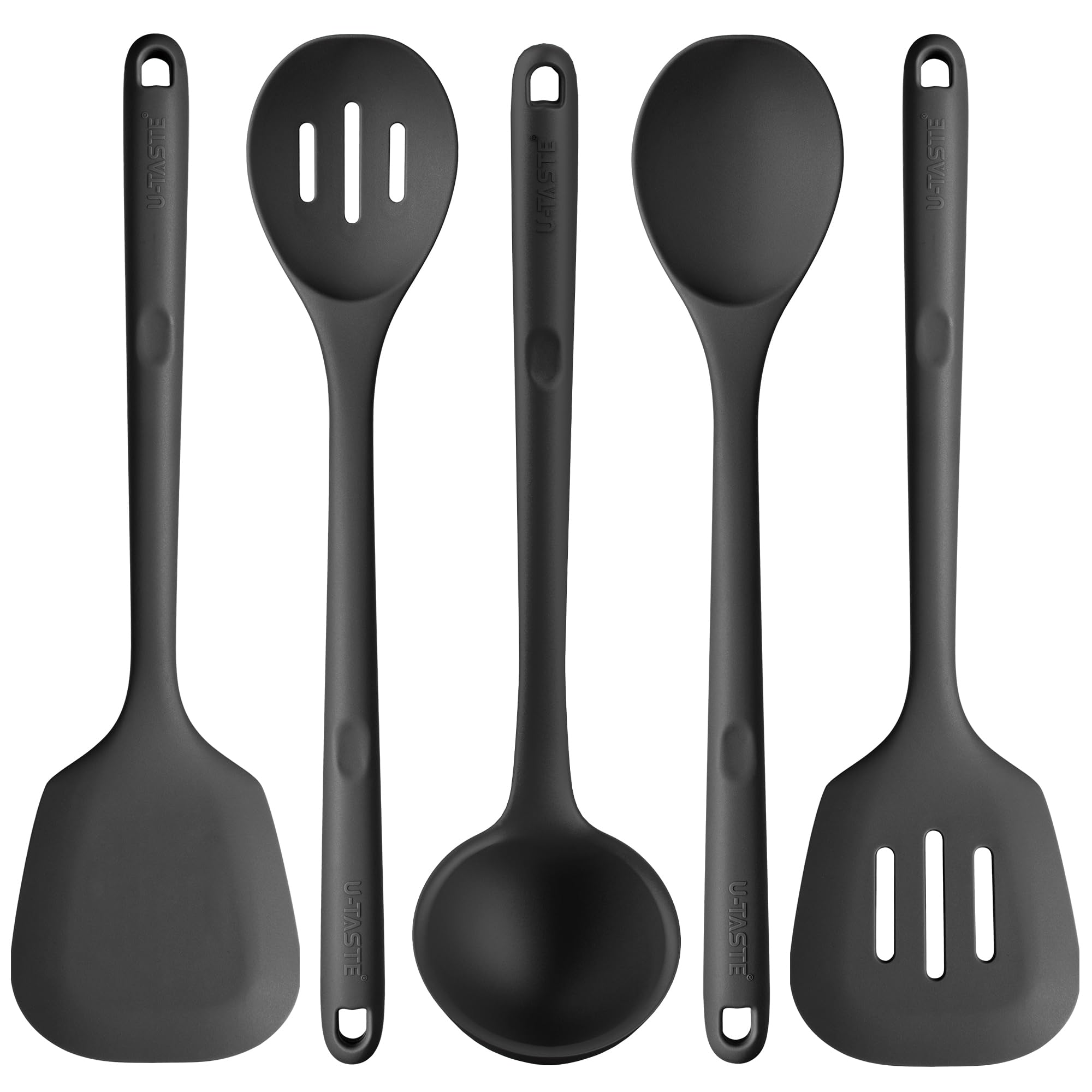 U-Taste 13.6-inch long-handle silicone utensil set for safer heat distance in cooking.