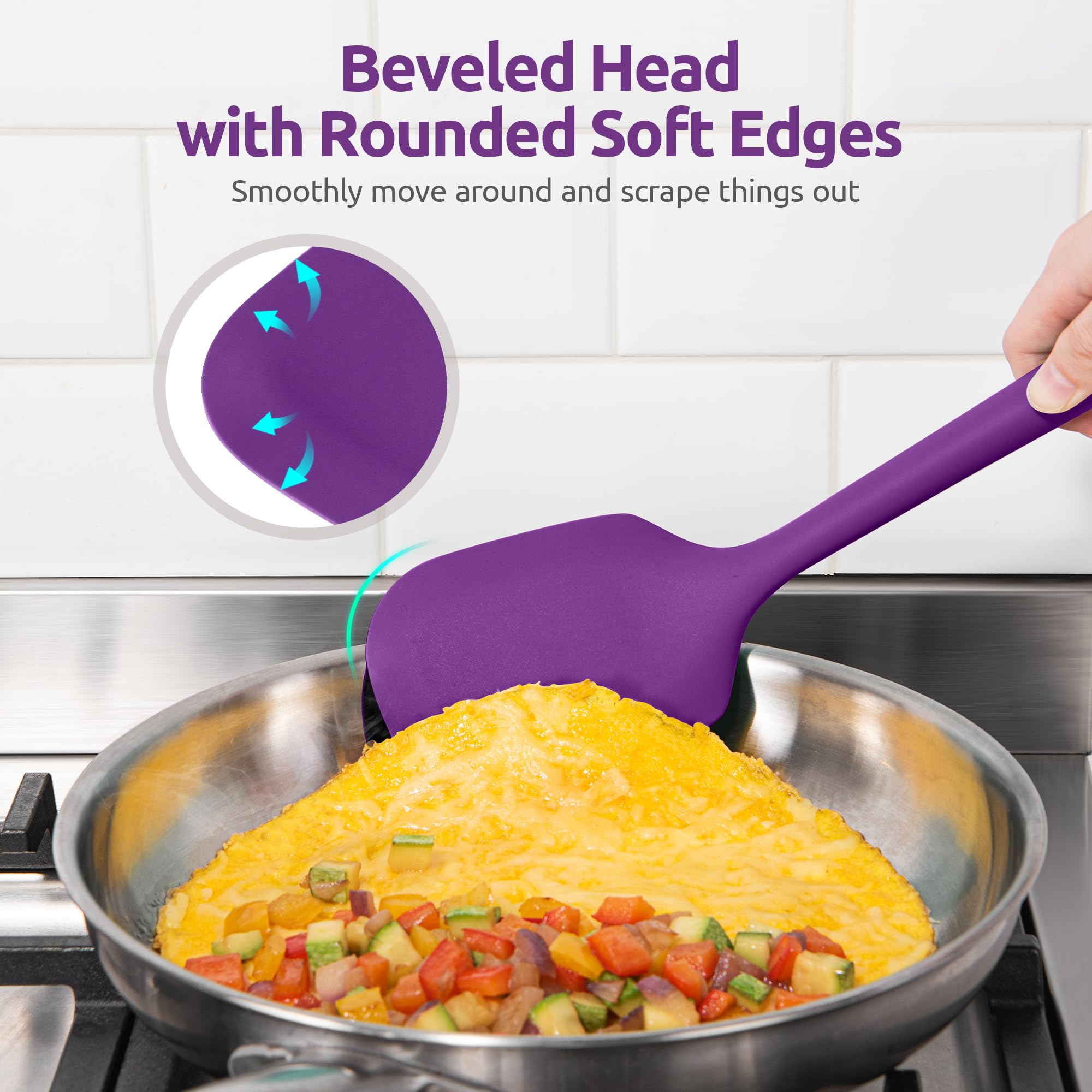 U-Taste soft-tip purple spatula protecting non-stick coatings from scratches