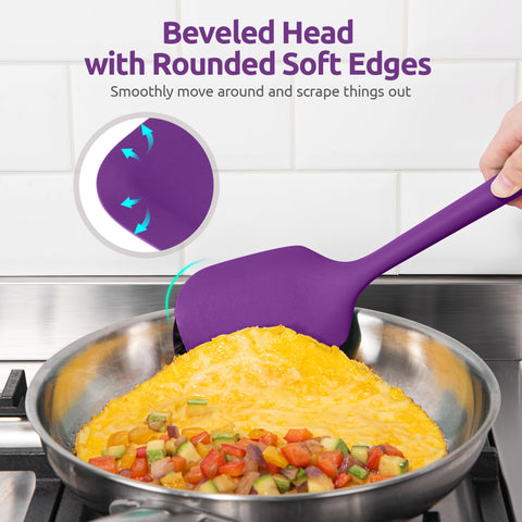 U-Taste soft-tip purple spatula protecting non-stick coatings from scratches