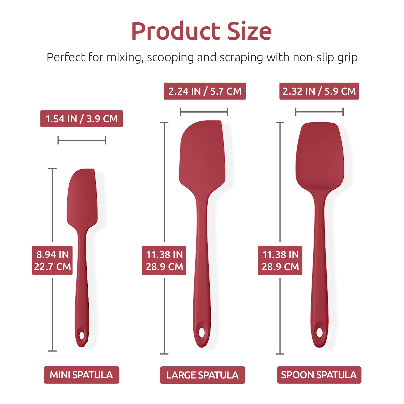 U-Taste long 11.38in spoon spatula in red for safe handling away from hot surfaces.
