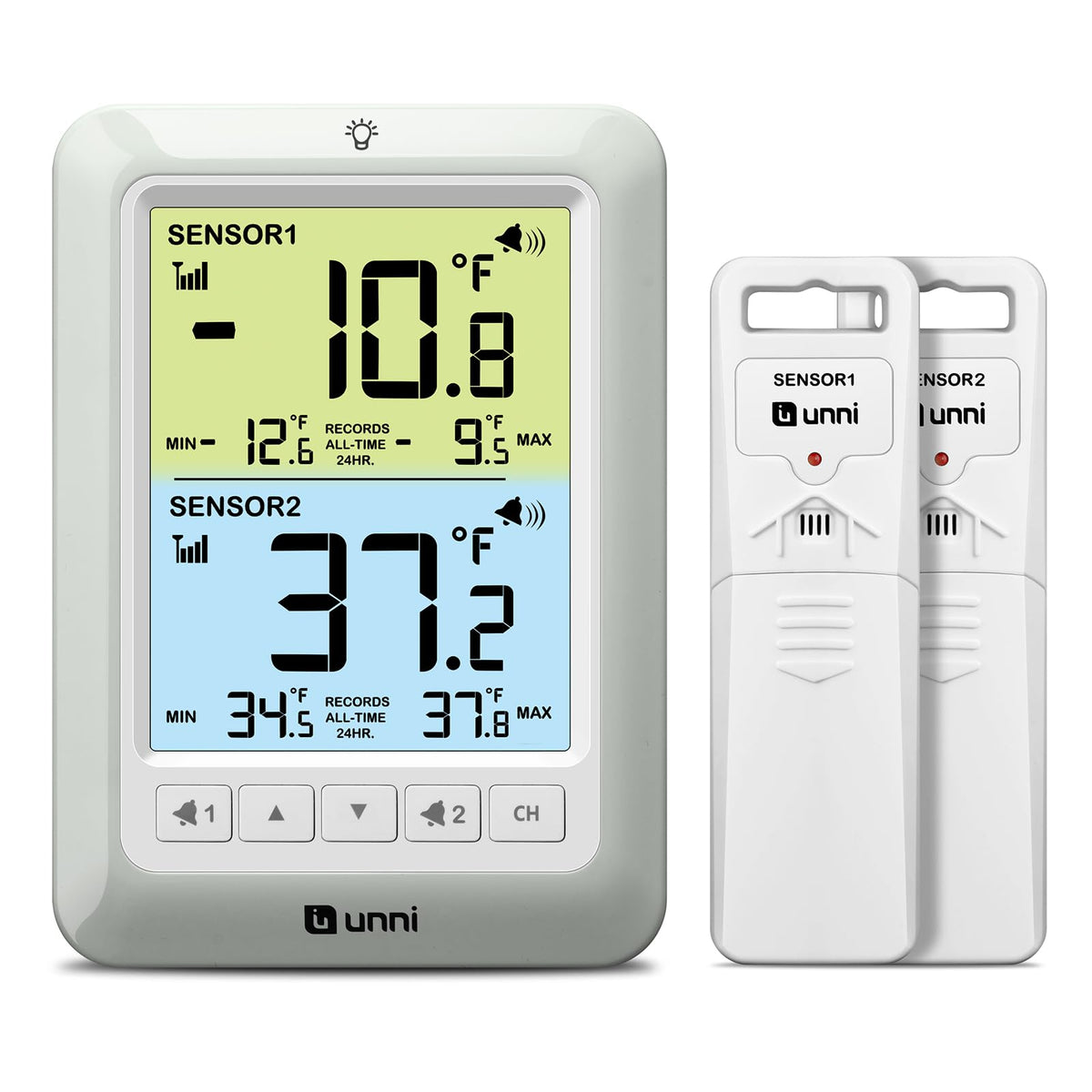 U UNNI refrigerator thermometer with magnetic back for easy mounting and quick readings.
