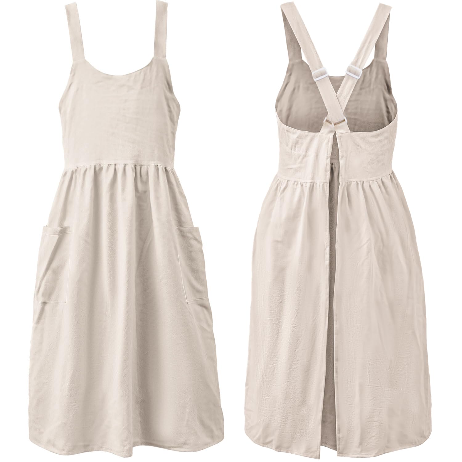 Uaussi cross-back apron on a model shows comfortable fit for long tasks.