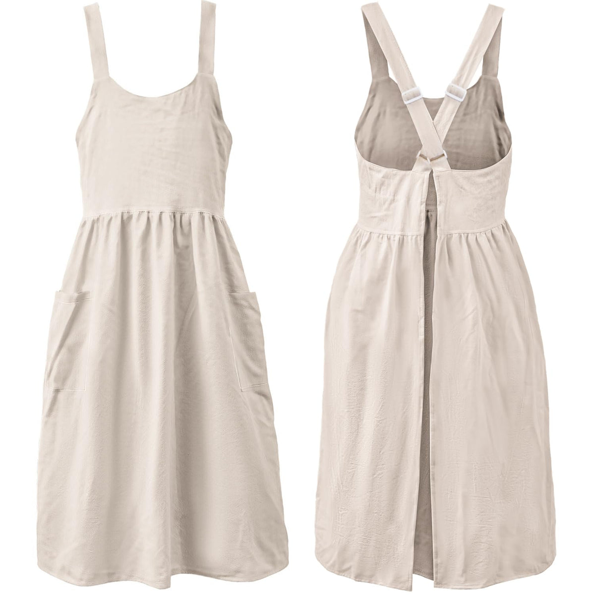 Uaussi cross-back apron on a model shows comfortable fit for long tasks.