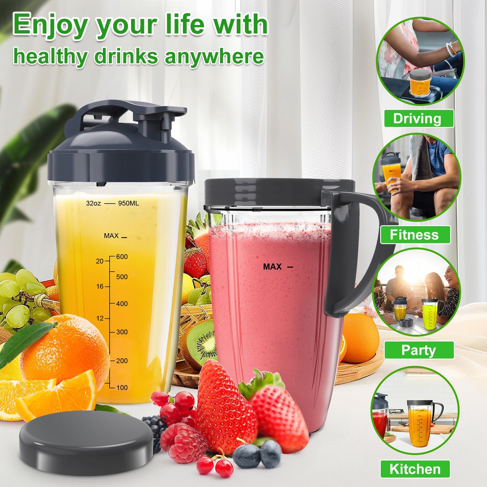 UBYNID Nutribullet lip ring with handle for mug-style gripping.