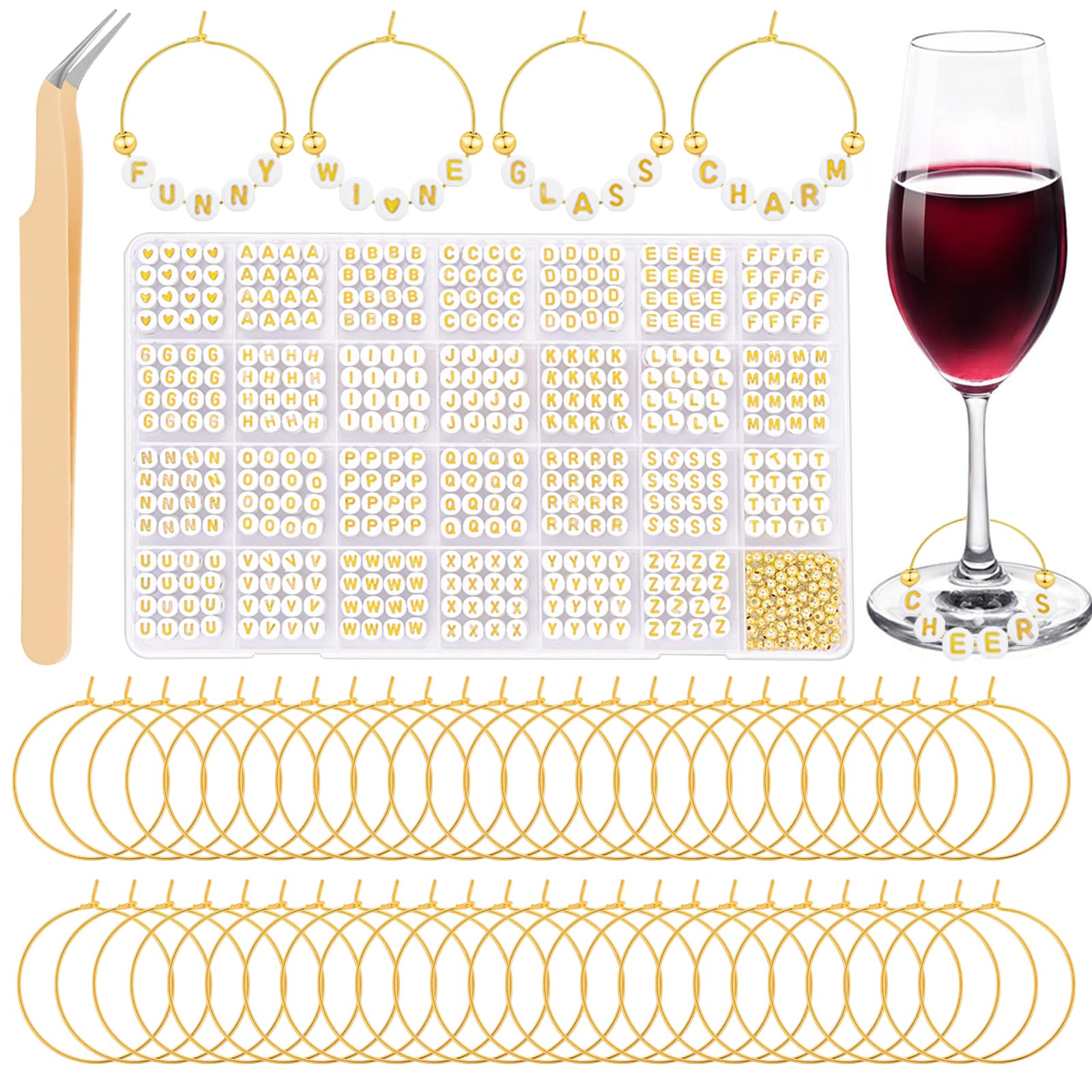 Ucnemous wine glass charms kit with rings and beads for personalization
