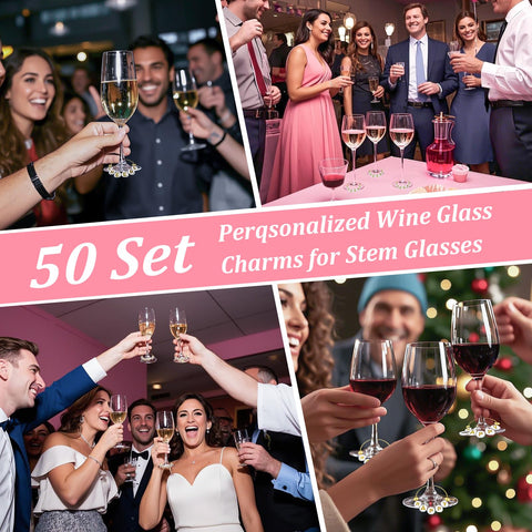 Party or wedding setup using reusable wine glass markers