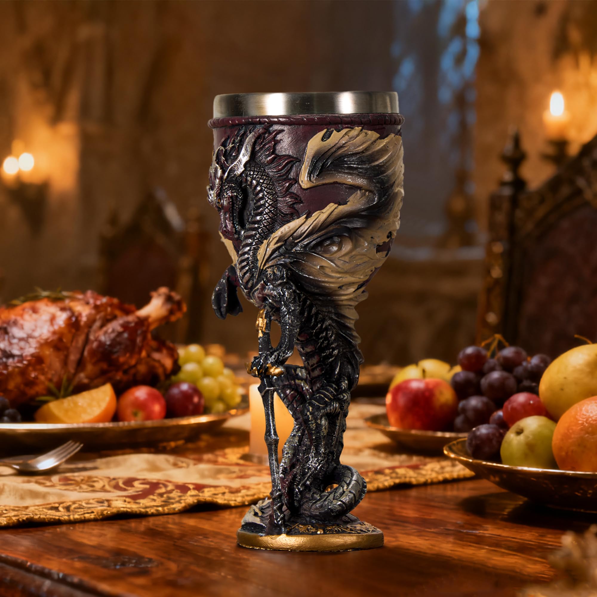 UCOMINS Flame Dragon goblet on display emphasizes fantasy craftsmanship for collectors.