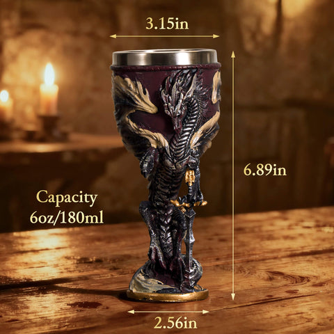 UCOMINS Flame Dragon goblet close-up reveals resin texture and scale details.