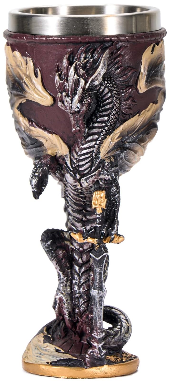 UCOMINS Flame Dragon wine goblet front view highlights bold tabletop display for fantasy fans.
