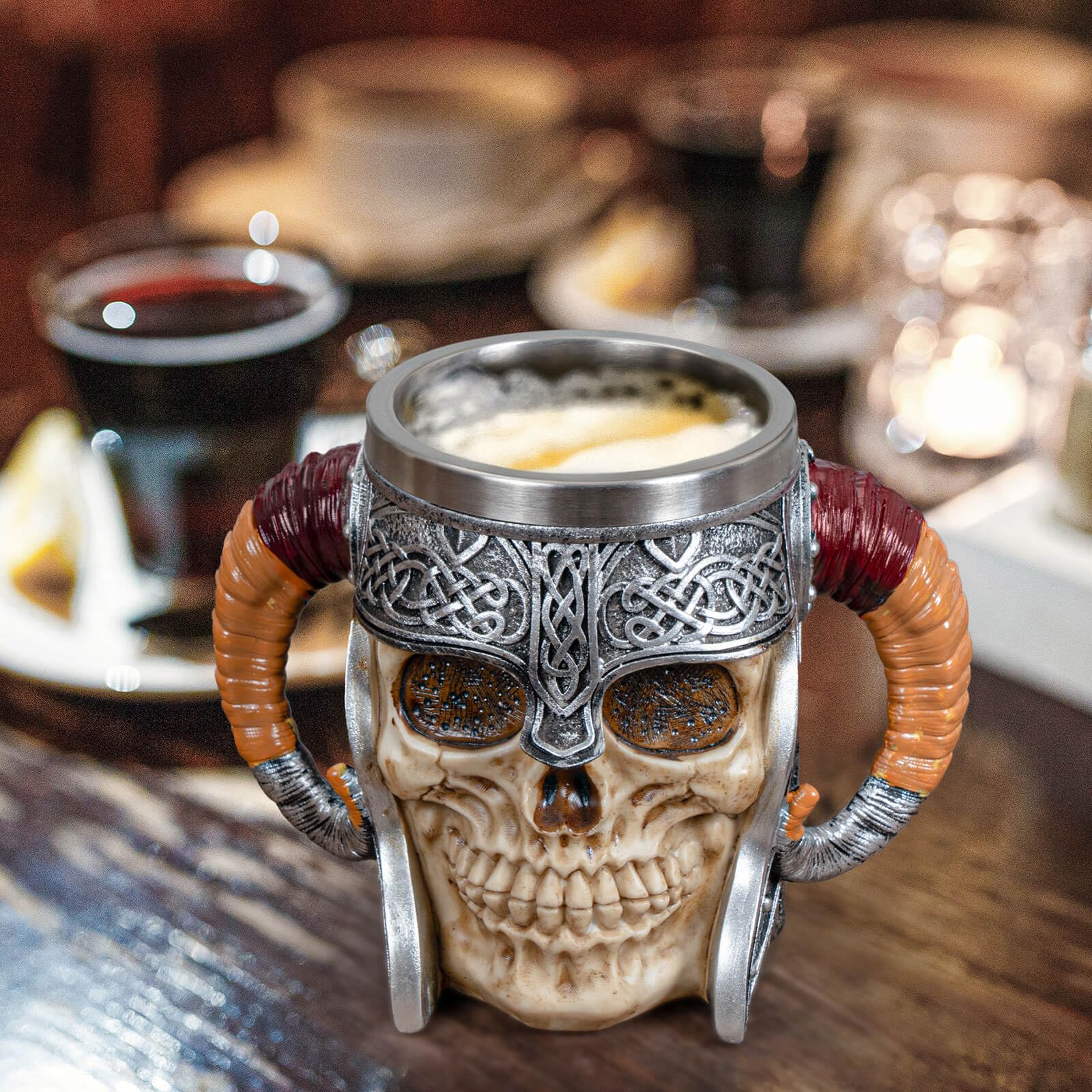 UCOMINS Viking Skull Mug hand-painted finish with unique color variation.