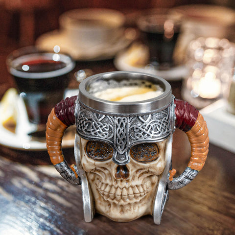 UCOMINS Viking Skull Mug hand-painted finish with unique color variation.