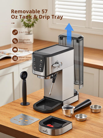 Stainless steel body of UDI espresso machine for durable, easy cleaning