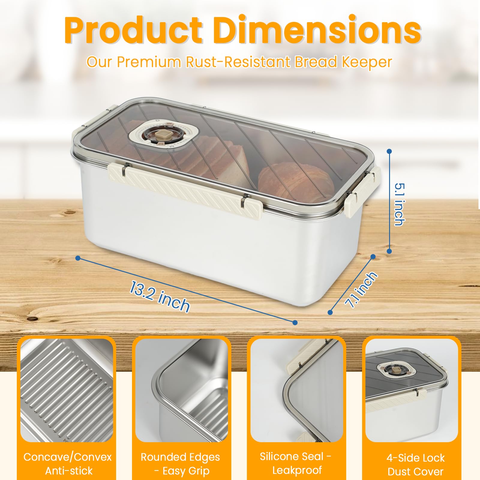 udNmlaiebot stainless steel bread box offers durable kitchen storage
