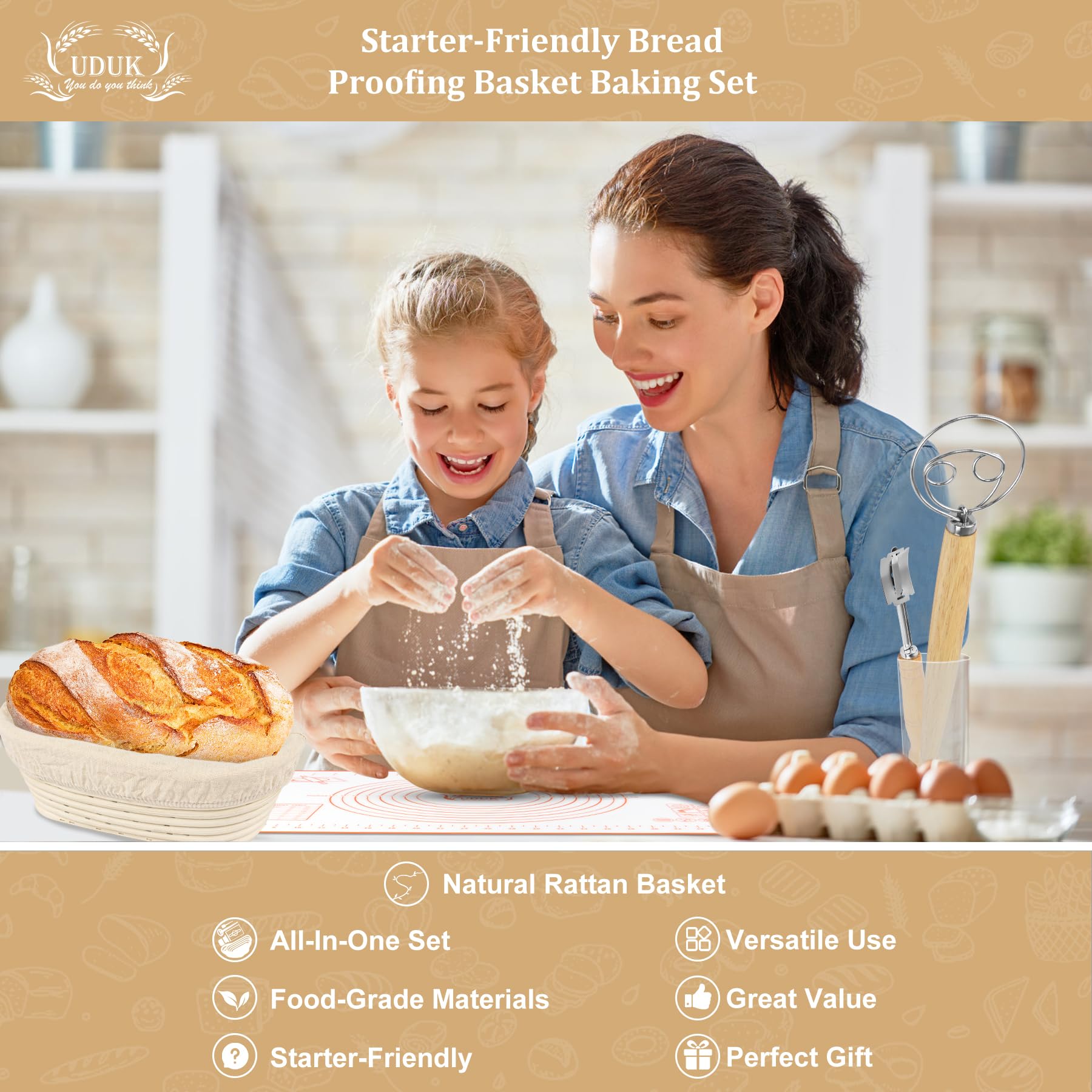 UDUK washable linen liner keeps dough area clean and ready.