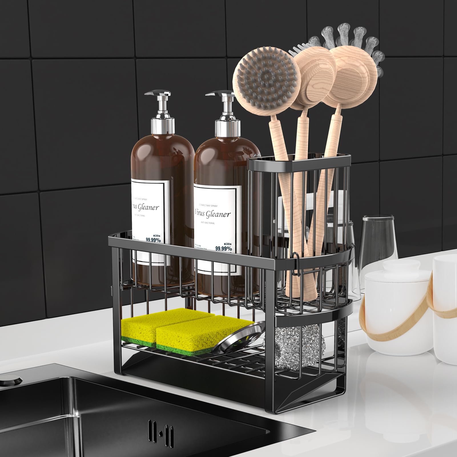 UEFFNR detachable top basket offers flexible storage for small brushes and stoppers.