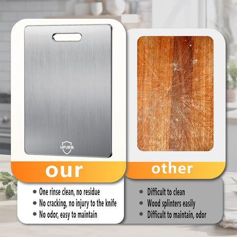 UFJEG titanium cutting board, dishwasher-safe, convenient cleanup after meals.