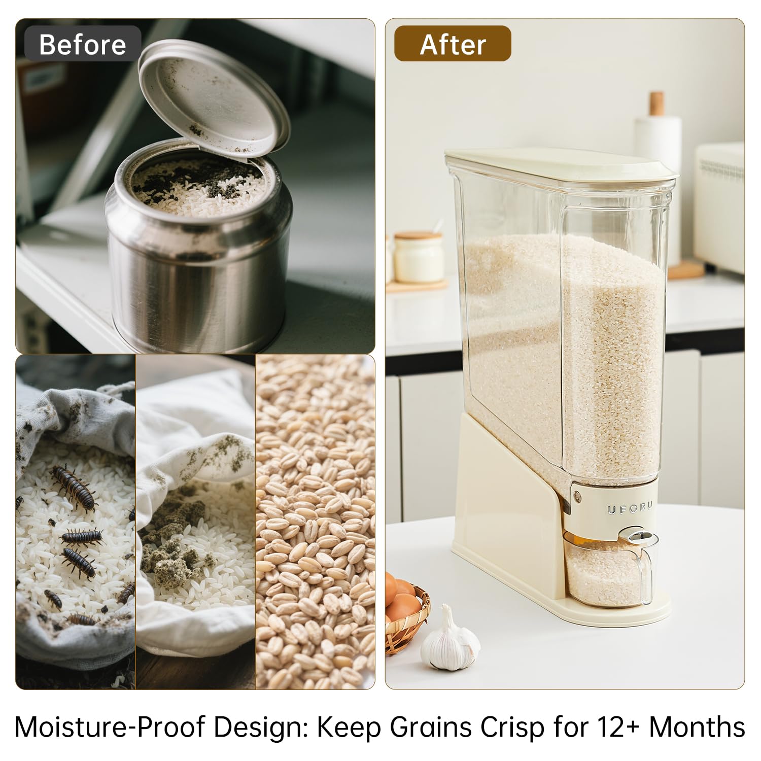 UFORU rice dispenser 11lb BPA-free materials ensure safe food storage