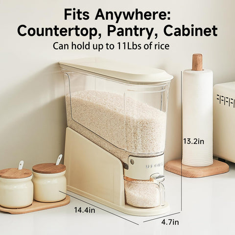 UFORU rice dispenser 11lb freshness compartment demonstrates moisture and pest protection