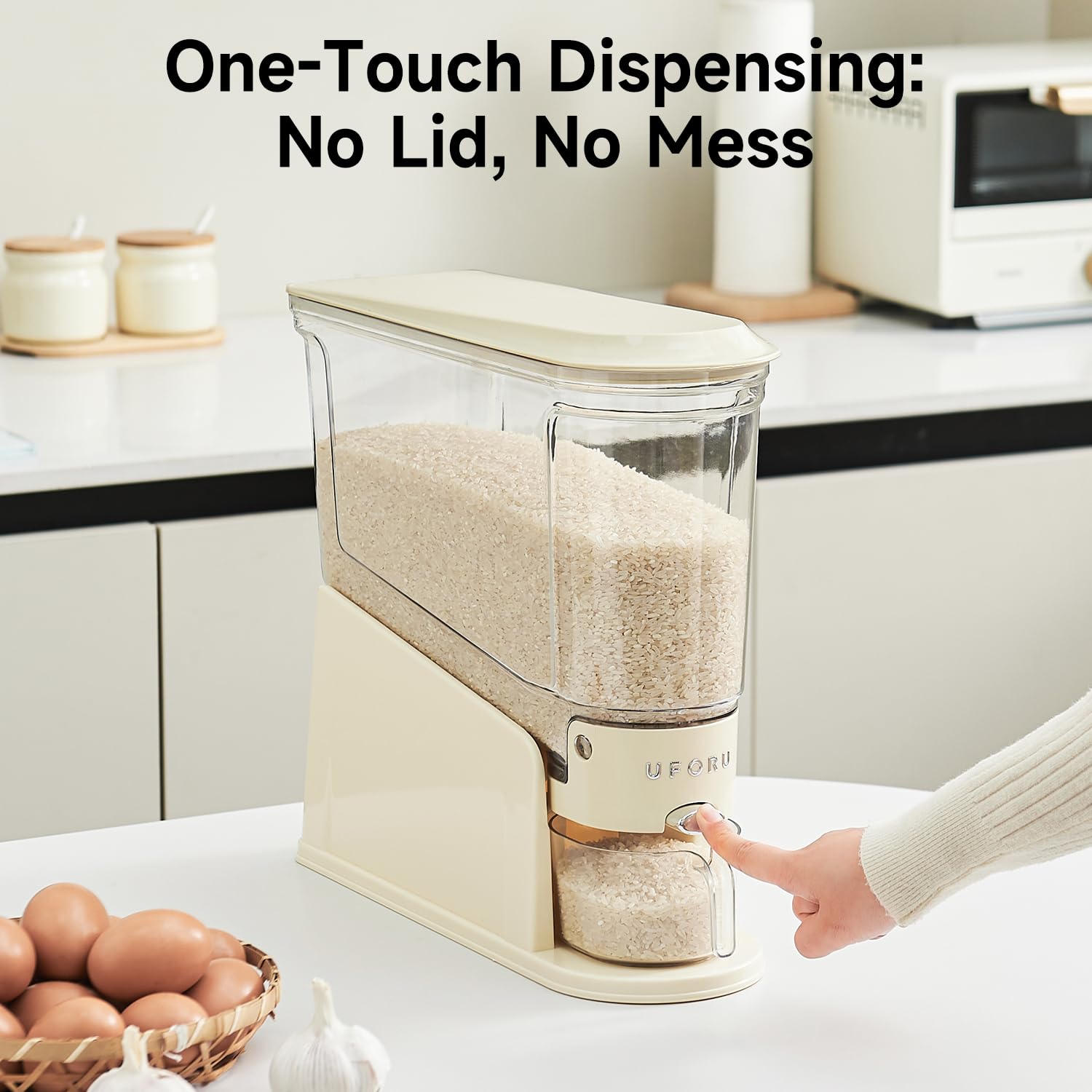 UFORU rice dispenser 11lb kitchen-countertop display blends with modern kitchens