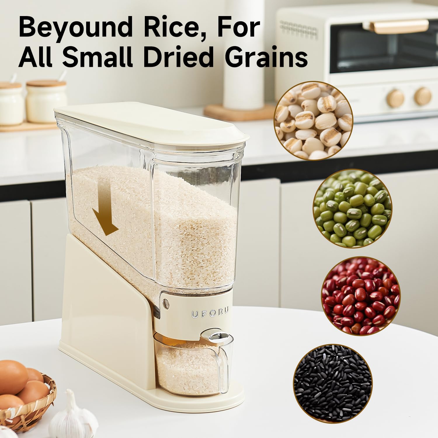 UFORU rice dispenser 11lb versatile use for dry goods beyond rice