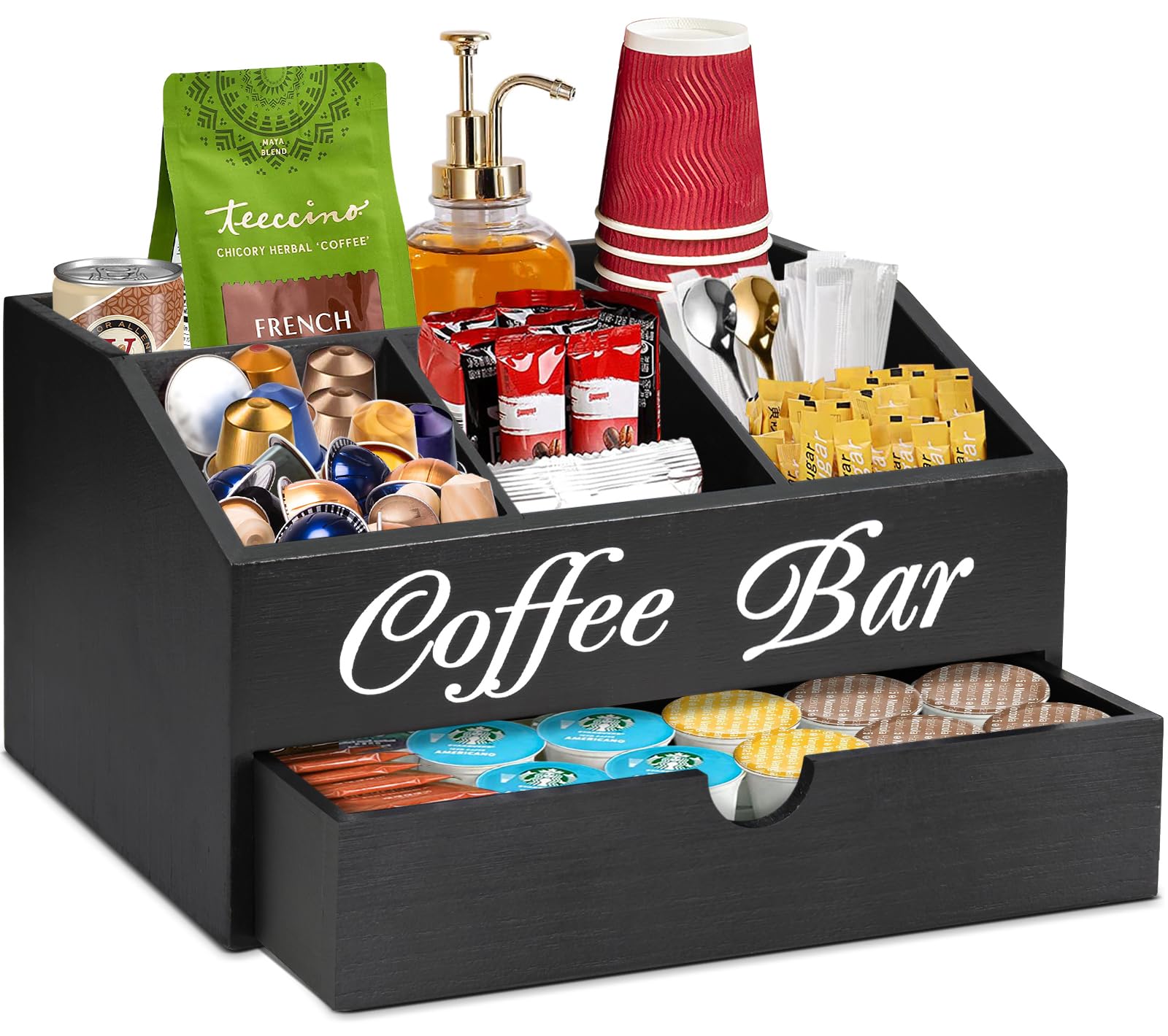 ugiftt Coffee Bar Organizer with front drawer for easy pod access.