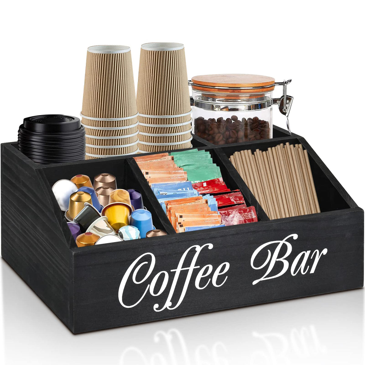 ugiftt Coffee Station Organizer front view for easy access to pods and tea.