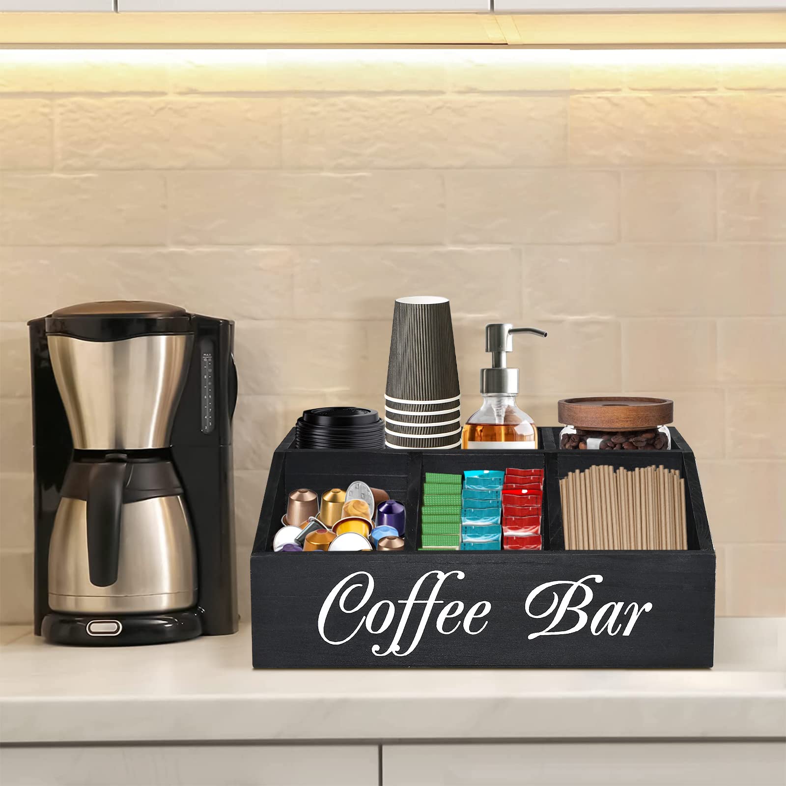 ugiftt Coffee Station Organizer solid wood construction adds warm, durable appeal.