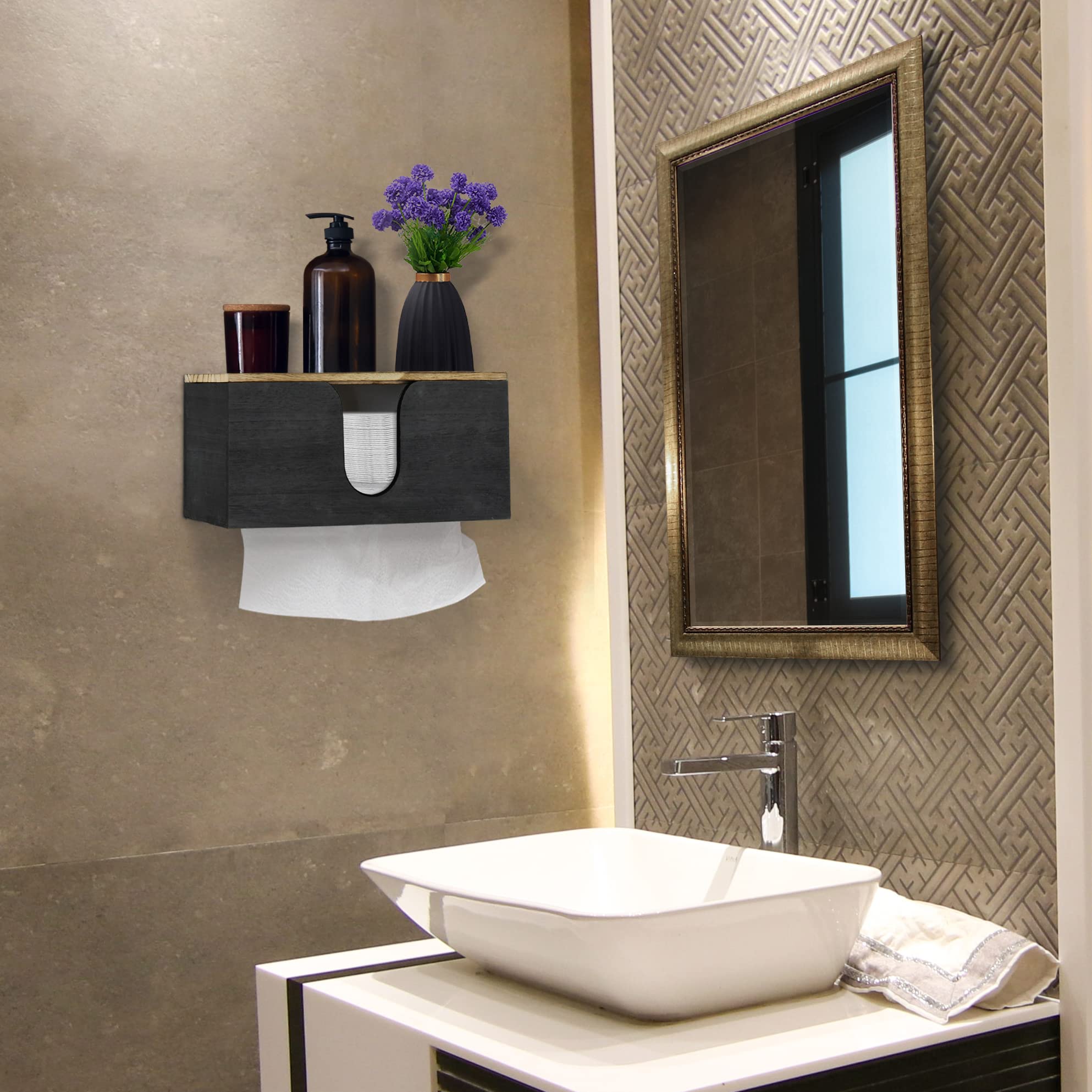 ugiftt solid wood paper towel dispenser bottom-pull design for easy one-handed access.