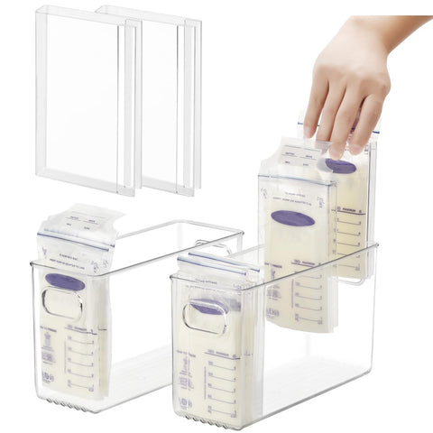 UGOTFEELS breastmilk storage container pair arranged in freezer for space-saving organization