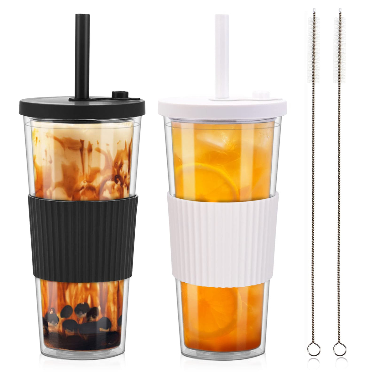UHAPEER boba cups with lid and straw for spill-free on-the-go sipping