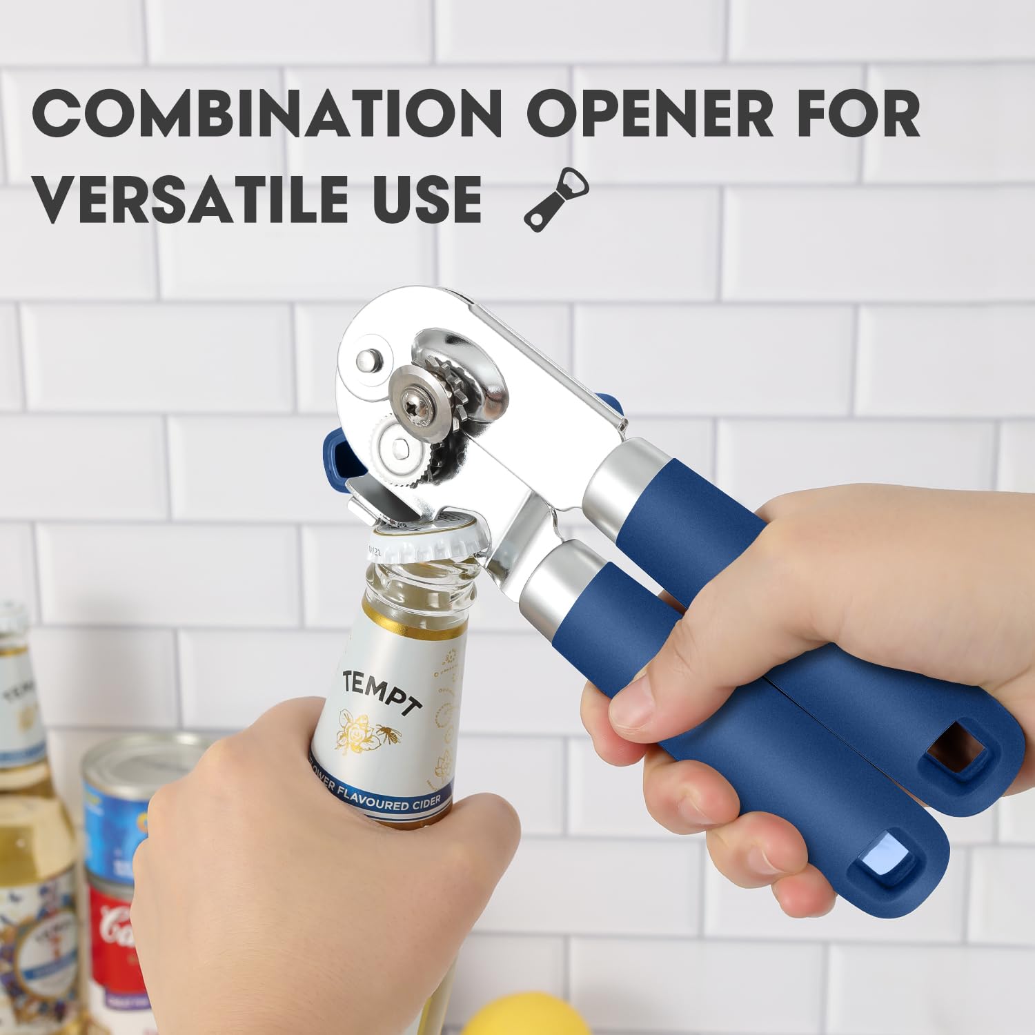 UHIYEE manual can opener built-in bottle opener for quick beverages