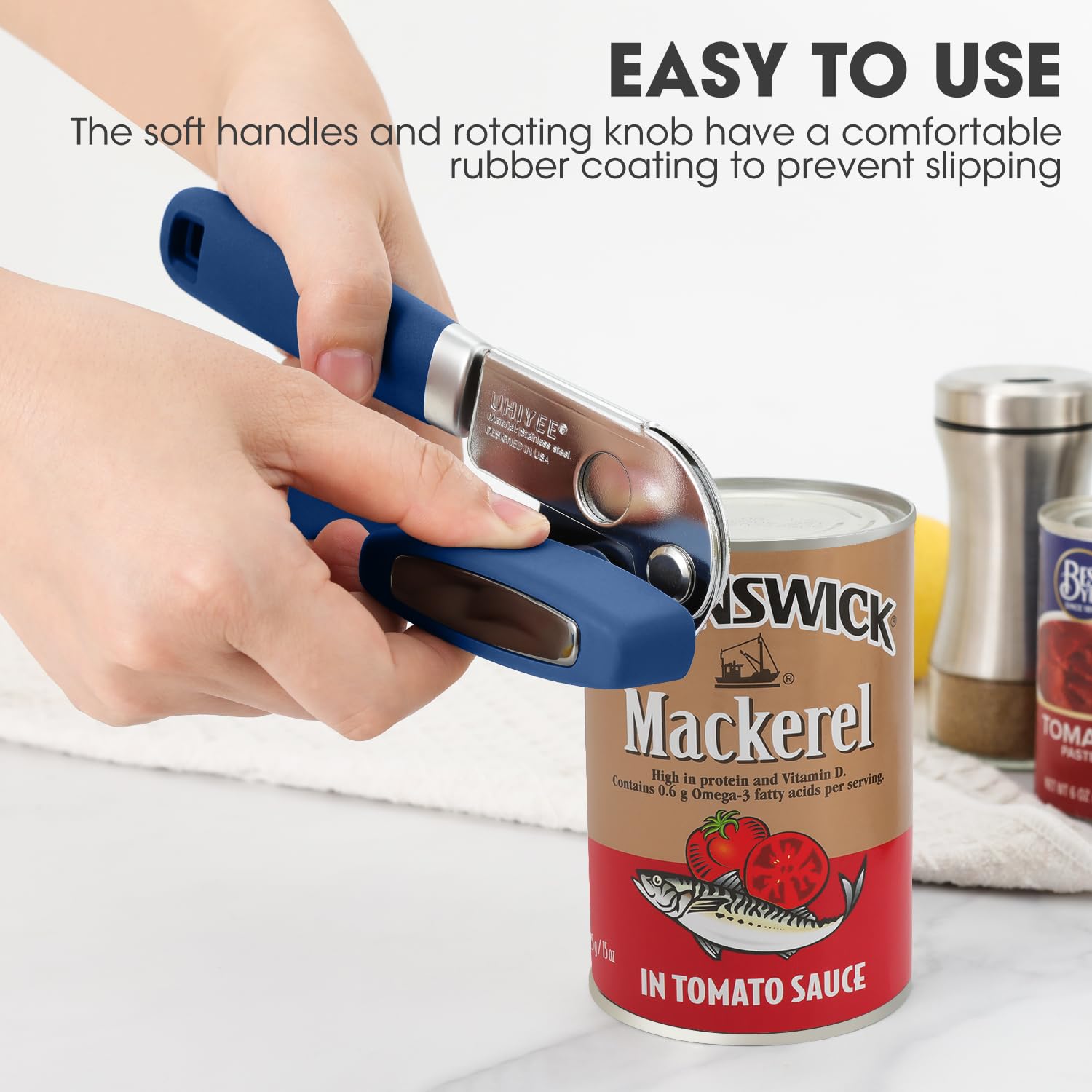 UHIYEE manual can opener oversized turn knob reduces hand strain