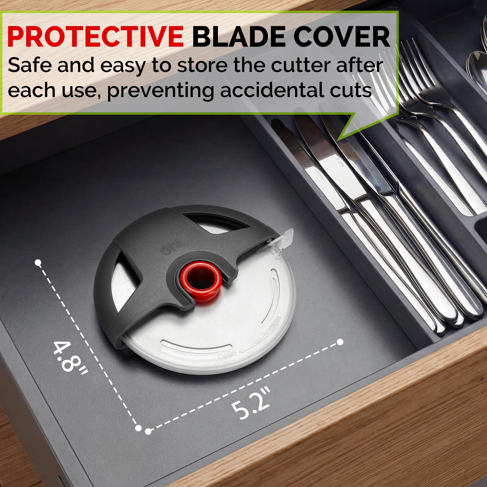 UHIYEE cutter handles pizza, quesadillas, pies, and cookie dough with ease.