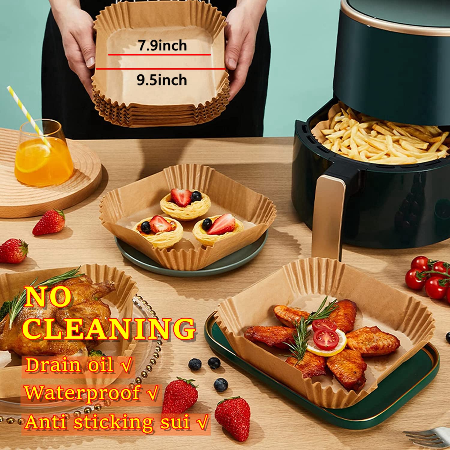 UHOUSE square bowl liner prevents sticking for easier cleanup.